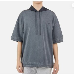 Nana Judy Men’s Crest Short Sleeve Hoodie 100% Cotton Vintage Charcoal Men’s Med